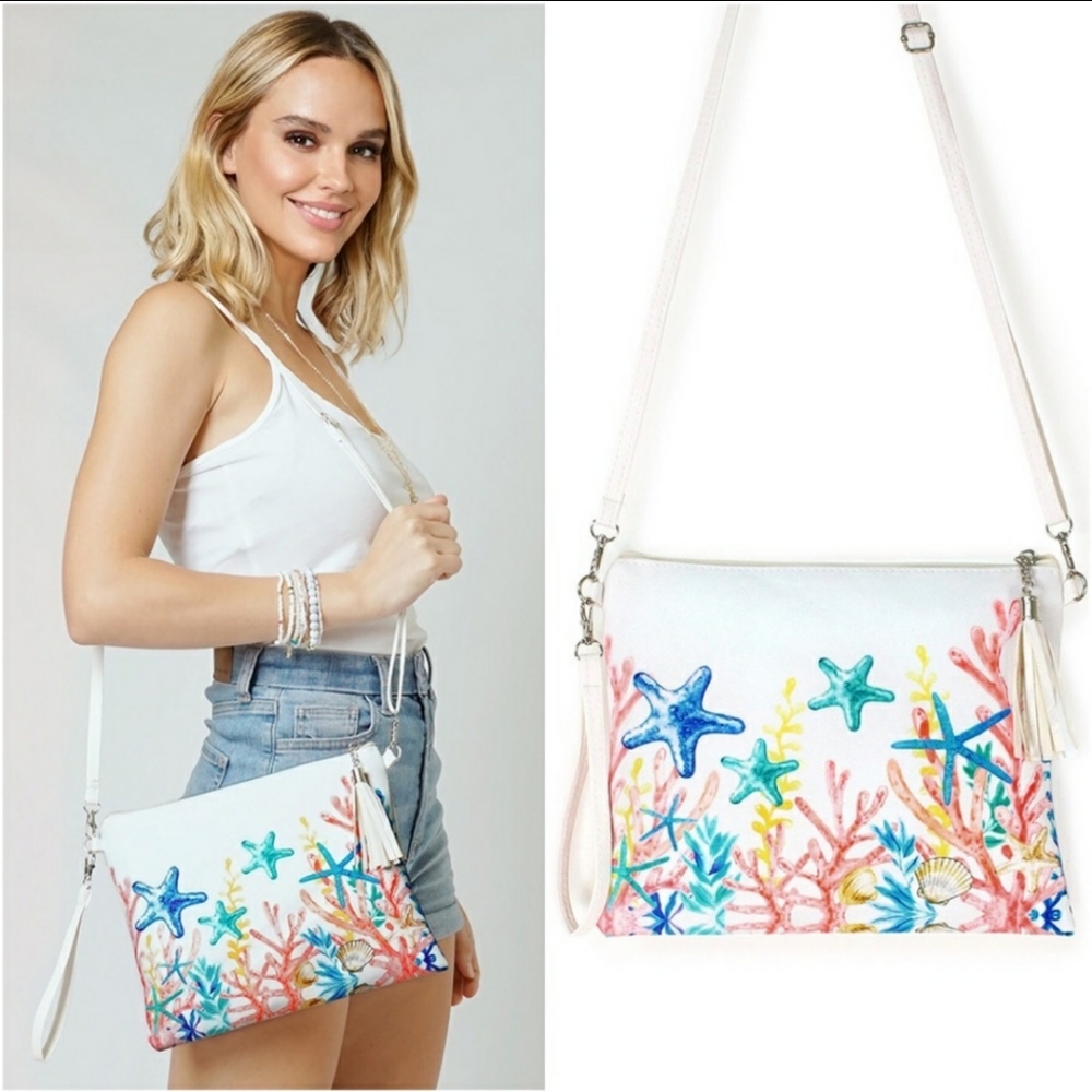 The sea life womens crossbody faux leather adjustable strap tassel bag